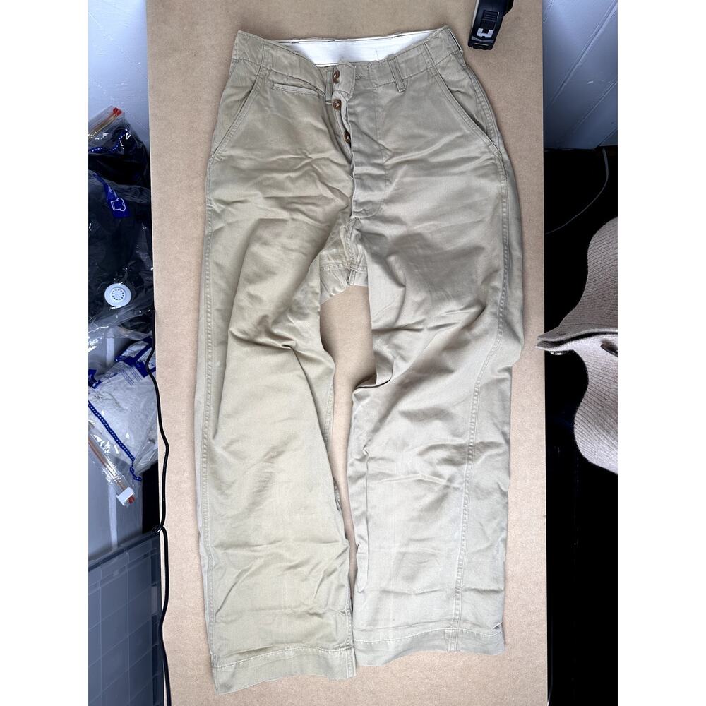 Vintage British Army 1950 Pattern Khaki Drill Trousers 28x30 Cotton Button Fly